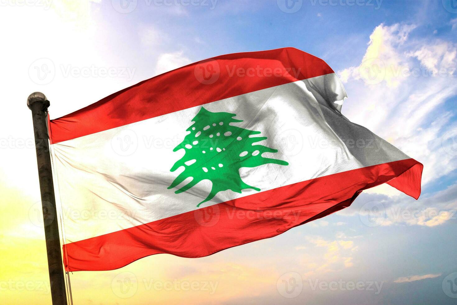 Lebanon 3D rendering flag waving isolated sky and cloud background photo