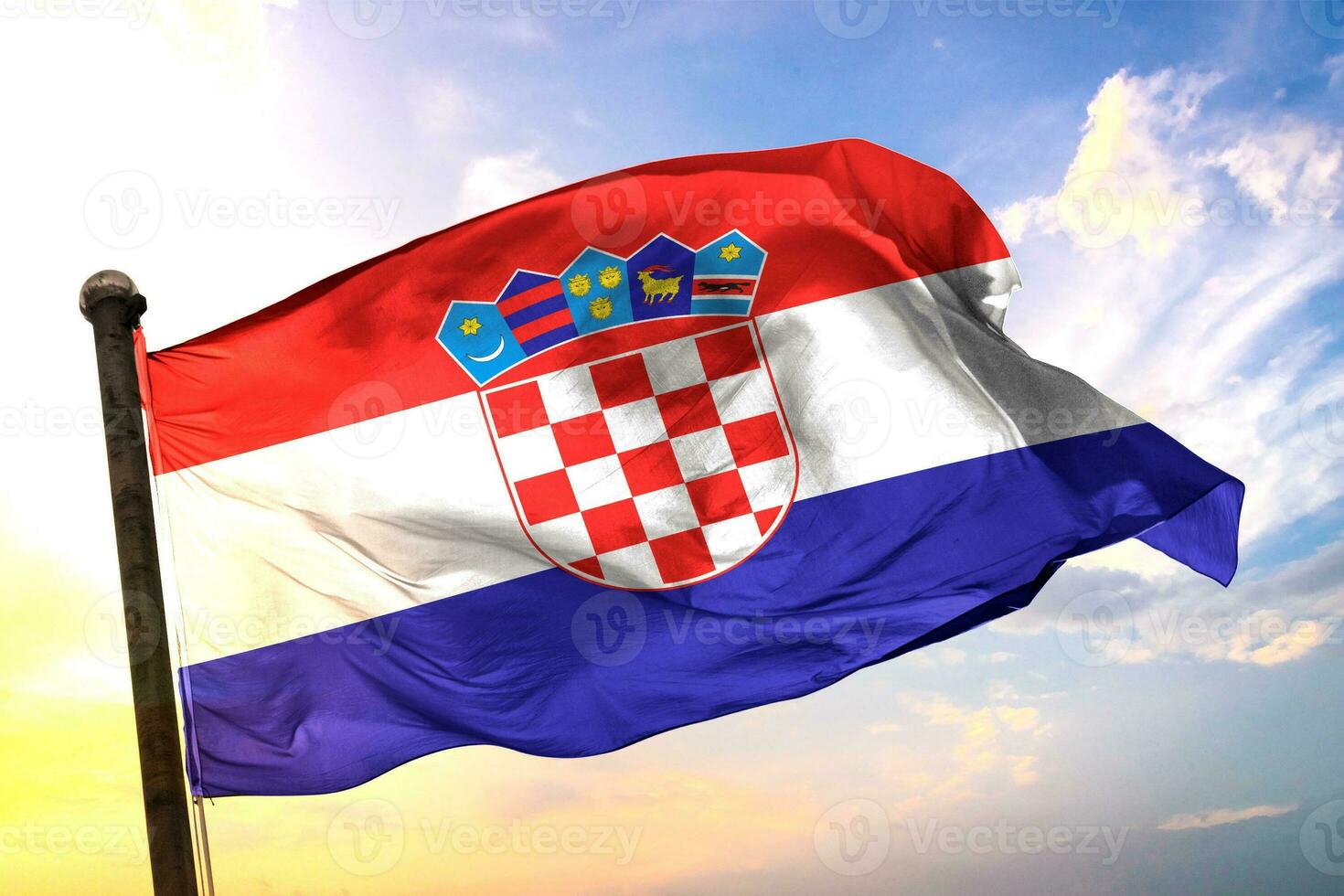 Croacia 3d representación bandera ondulación aislado cielo y nube antecedentes foto