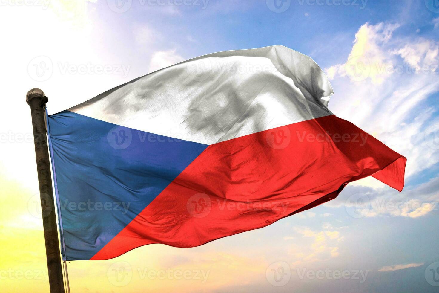 Czech-Republic 3D rendering flag waving isolated sky and cloud background photo