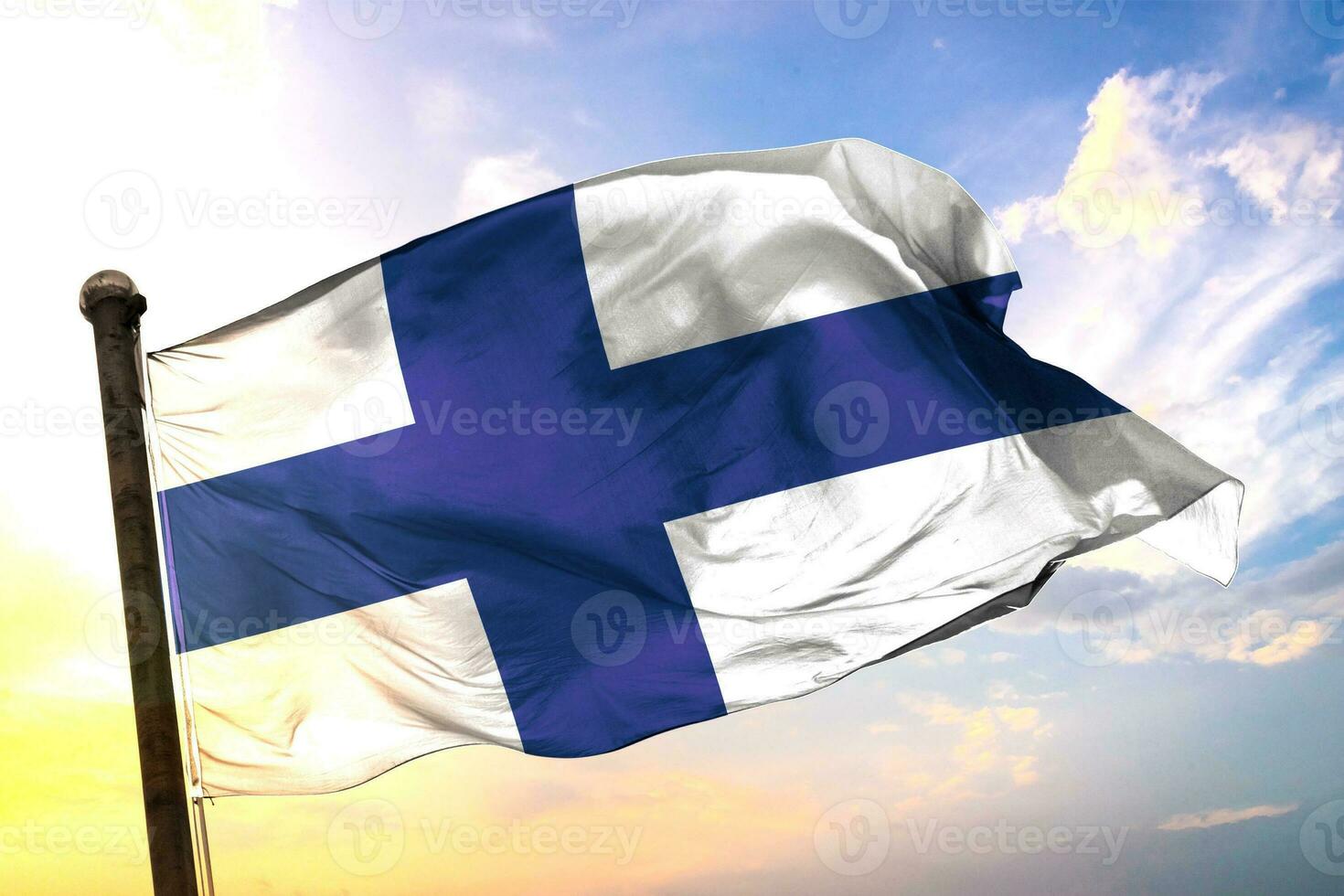 File Finland 3D rendering flag waving isolated sky and cloud background photo