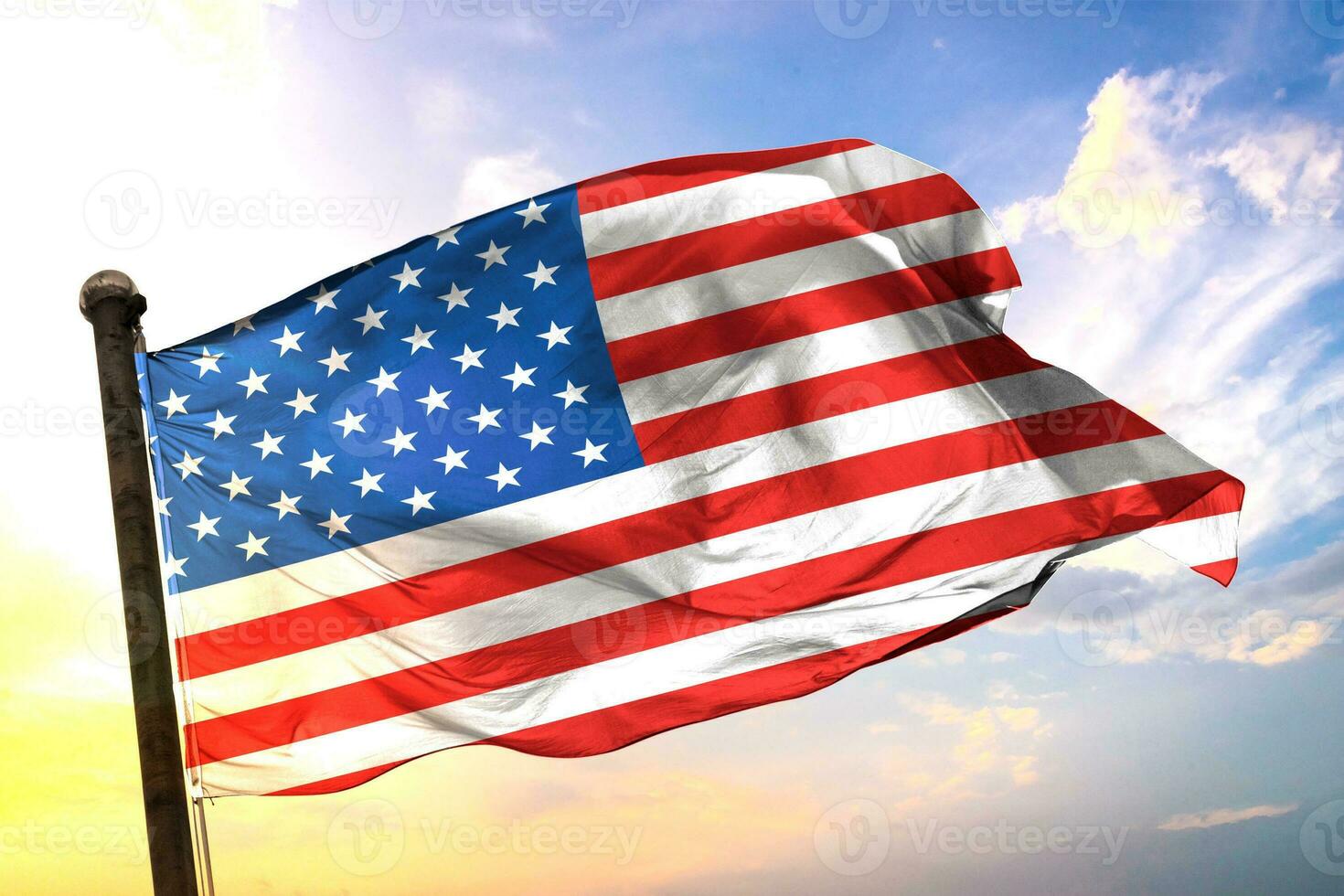 United-States 3D rendering flag waving isolated sky and cloud background photo