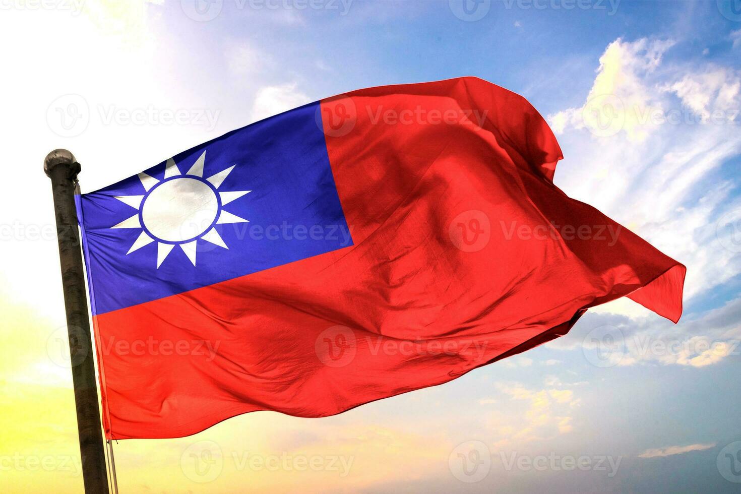 Taiwan 3D rendering flag waving isolated sky and cloud background photo