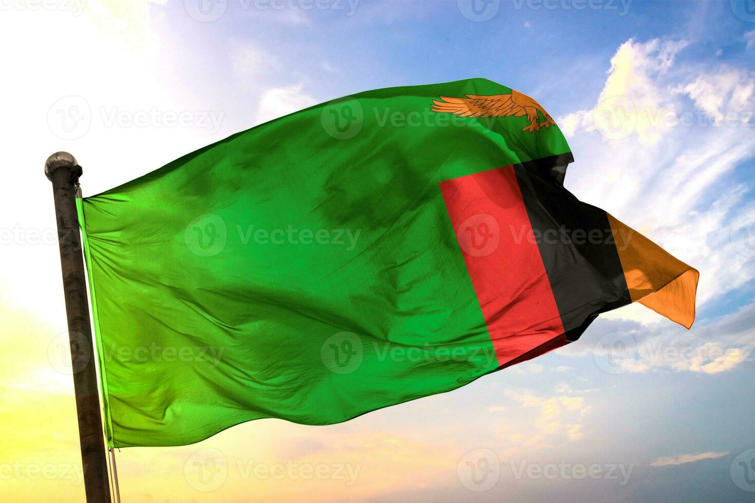 Zambia 3D rendering flag waving isolated sky and cloud background photo