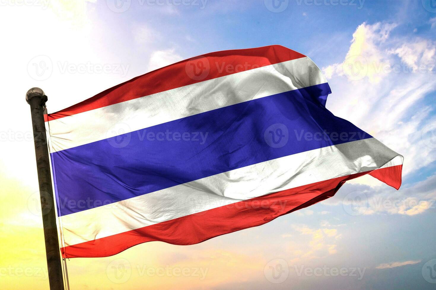 File Thailand. 3D rendering flag waving isolated sky and cloud background photo