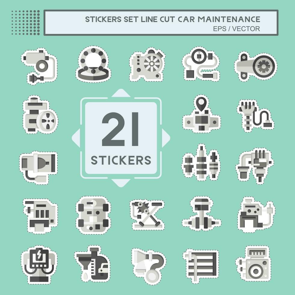 Sticker line cut Set Car Maintenance. related to Automotive symbol. simple design editable. simple illustration vector