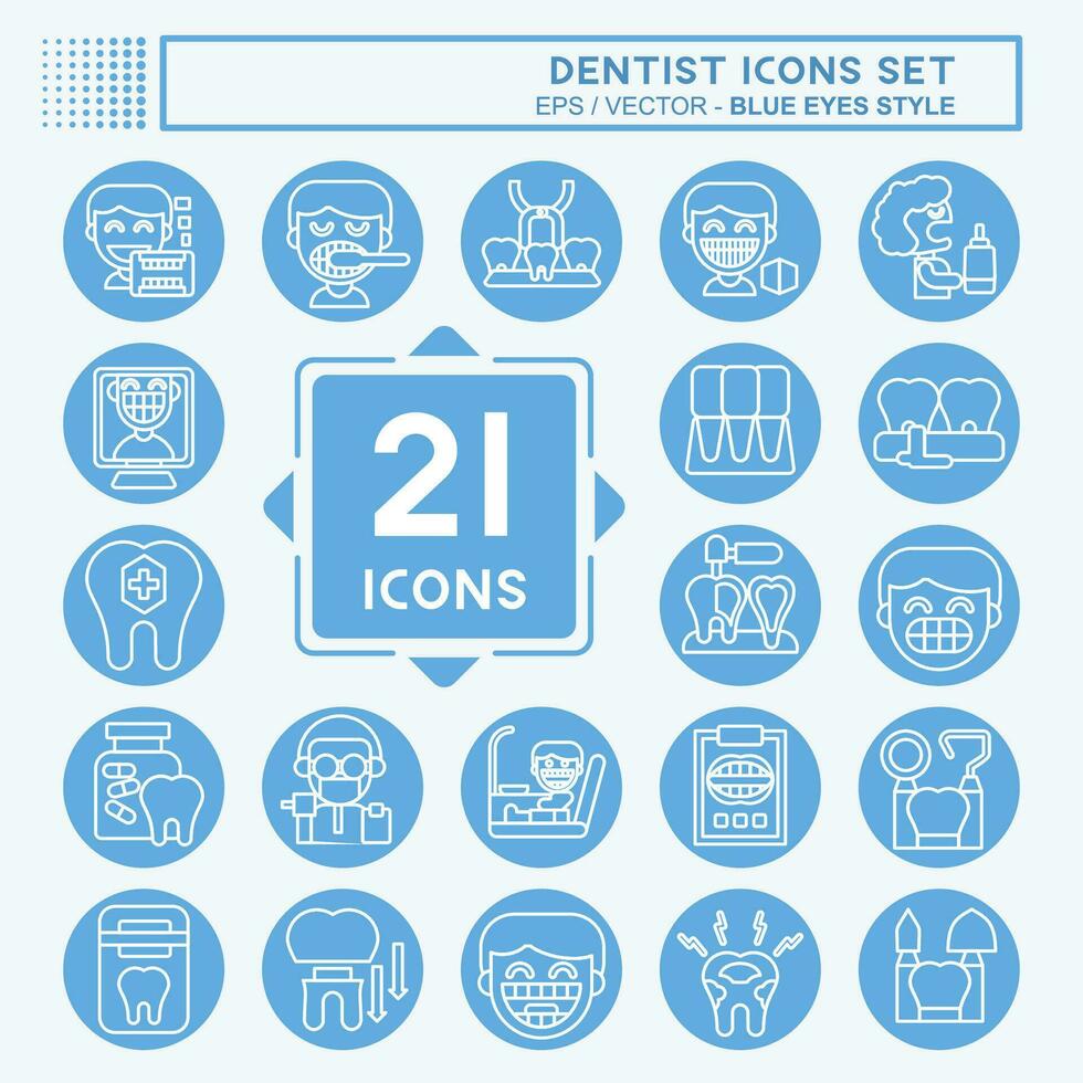 Icon Set Dentist. related to Medice symbol. blue eyes style. simple design editable. simple illustration vector