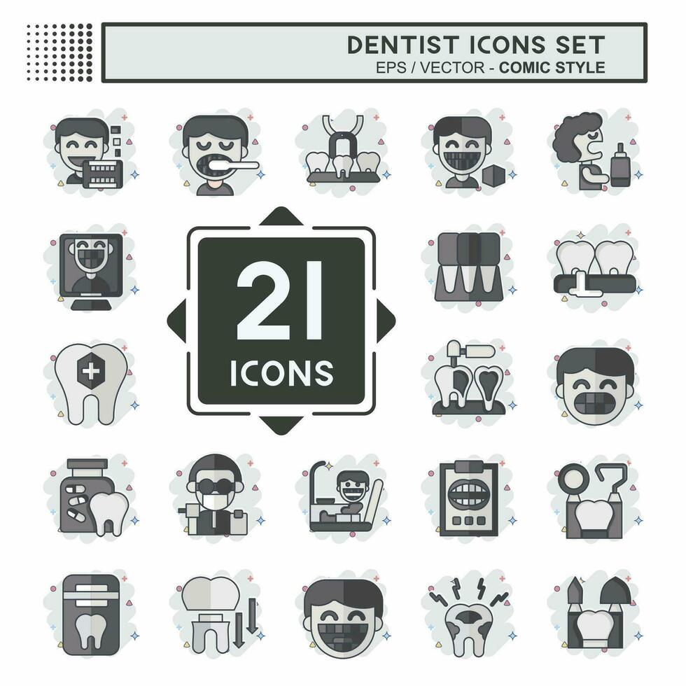 Icon Set Dentist. related to Medice symbol. comic style. simple design editable. simple illustration vector