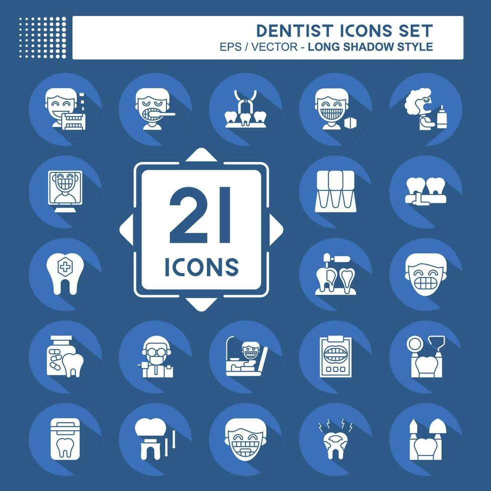 Icon Set Dentist. related to Medice symbol. long shadow style. simple design editable. simple illustration vector