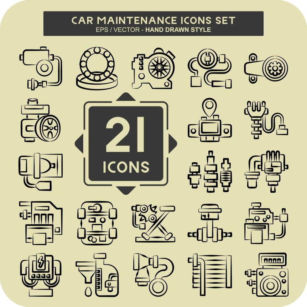 Icon Set Car Maintenance. related to Automotive symbol. hand drawn style. simple design editable. simple illustration vector