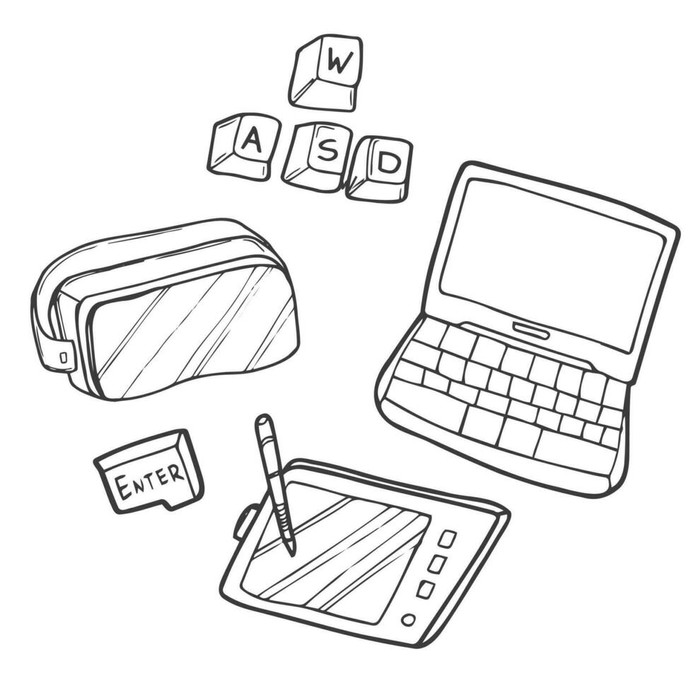 Hand drawn doodles of electronic gadget. vector illustration sketch