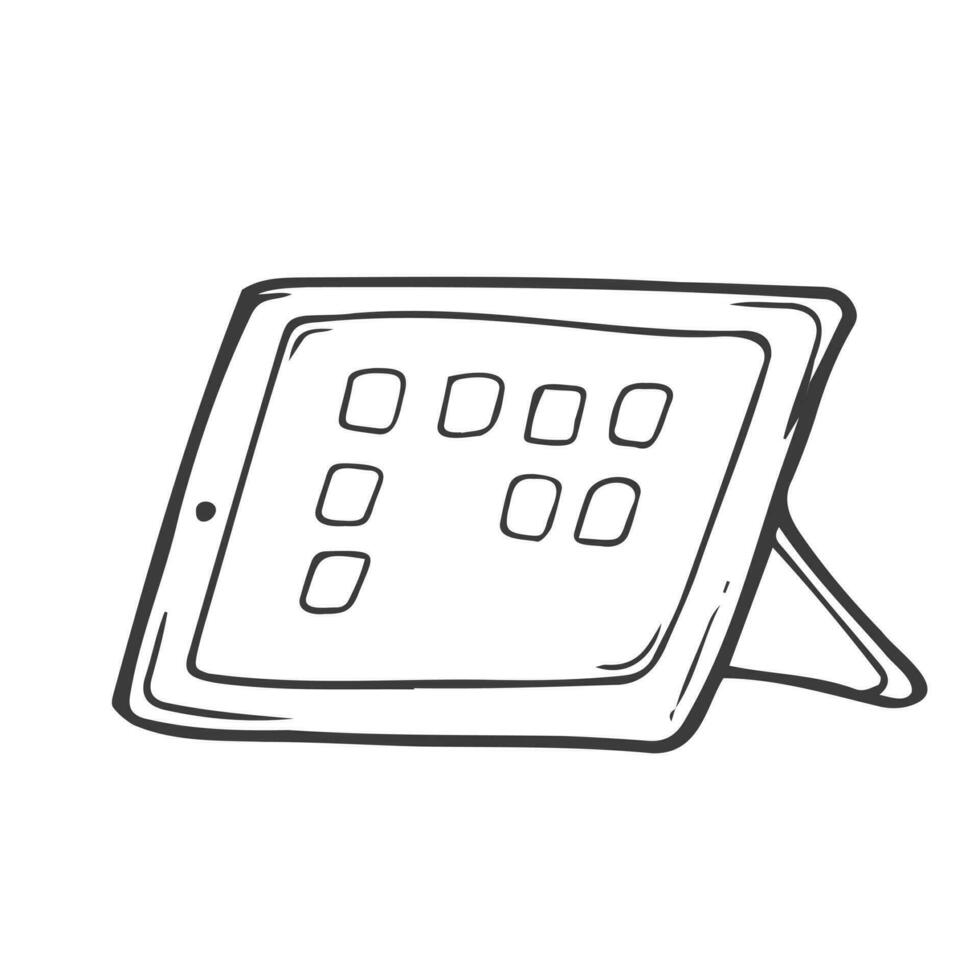 Doodle of digital tablet - black and white illustration. Hand drawn doodle vector illustration.