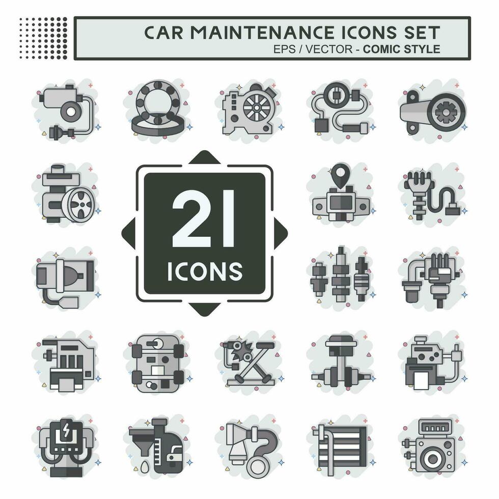 Icon Set Car Maintenance. related to Automotive symbol. comic style. simple design editable. simple illustration vector
