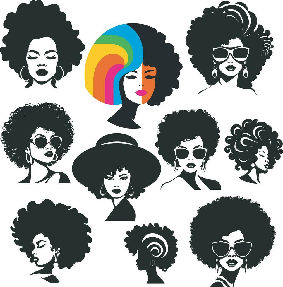 Afro woman silhouette bundle vector