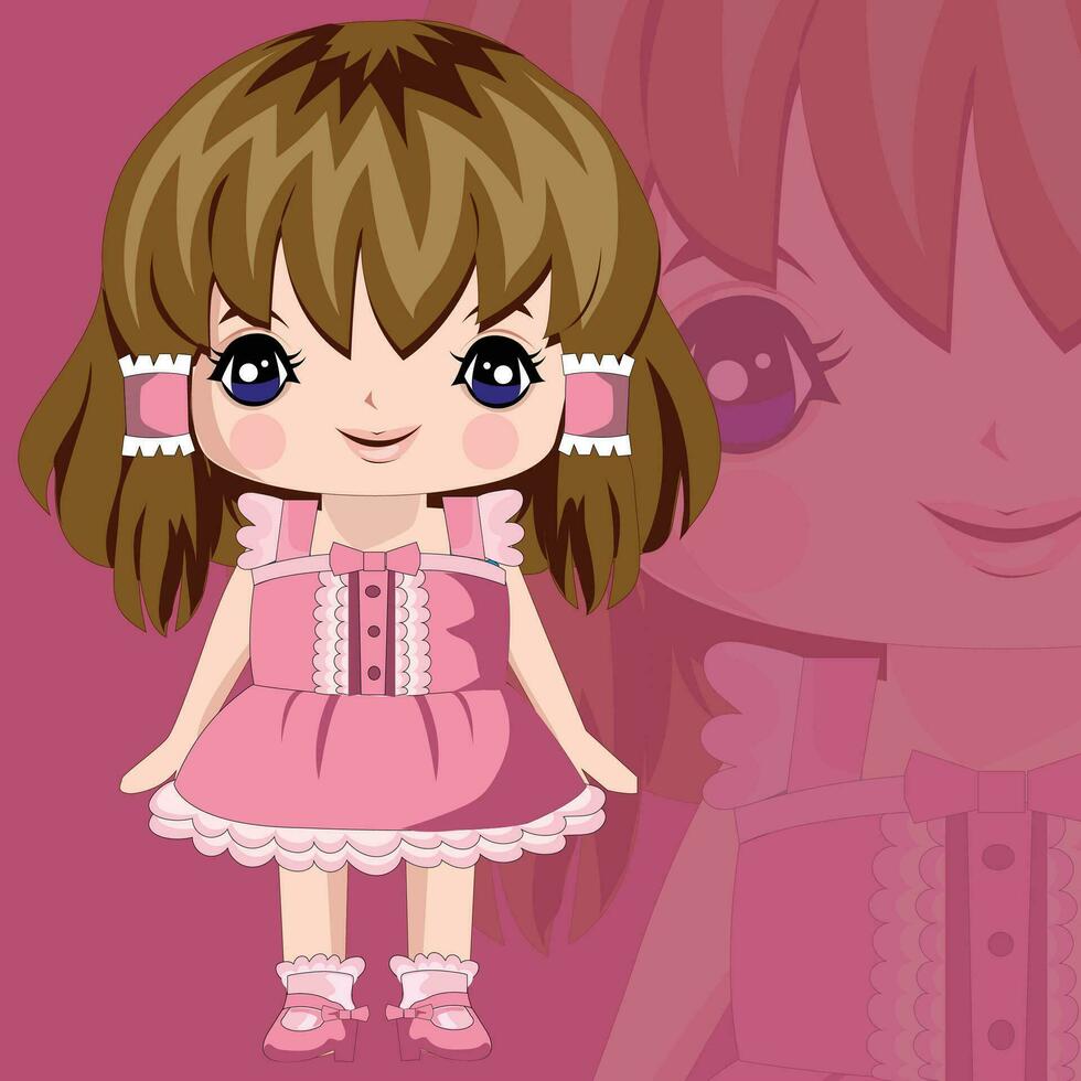 un dibujos animados niña en un rosado vestir vector