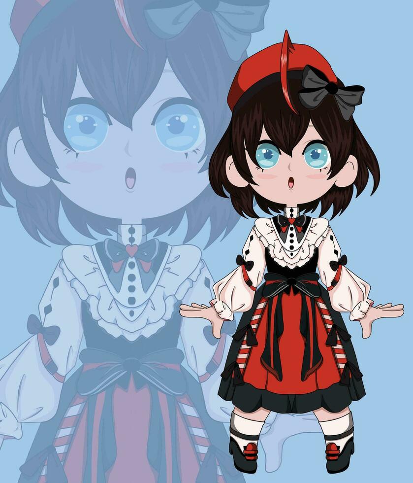 a cartoon character wearing a red and black dress vector