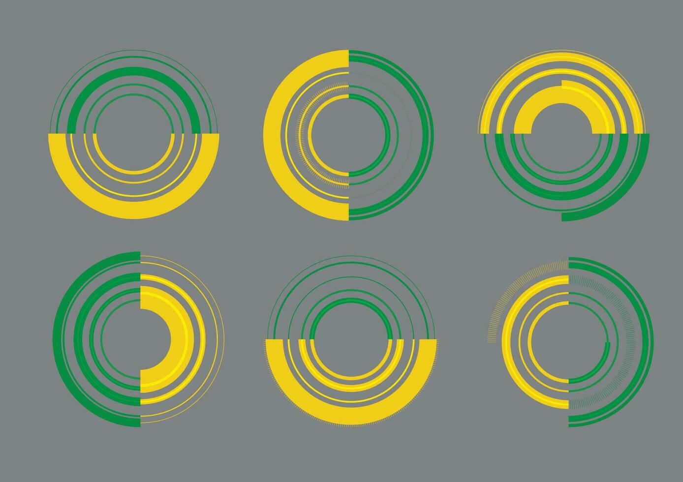 Set of geometric green and yellow wheels. Circle of different shapes for design creative vector