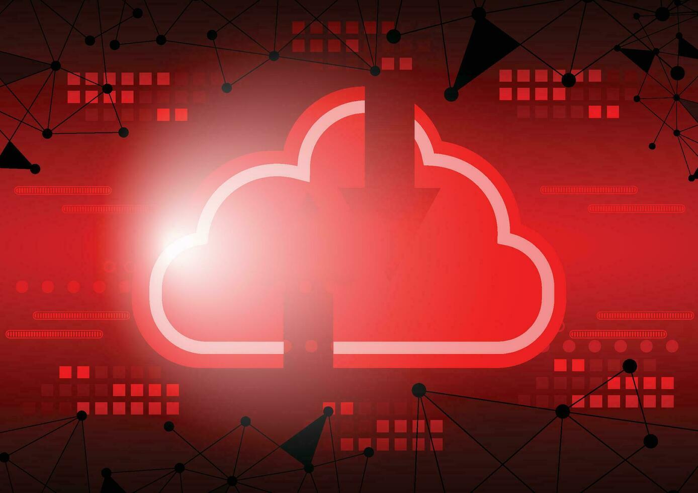 Cloud computing online storage. Future modern internet business technology. Red glowing global data information exchange available background vector illustration