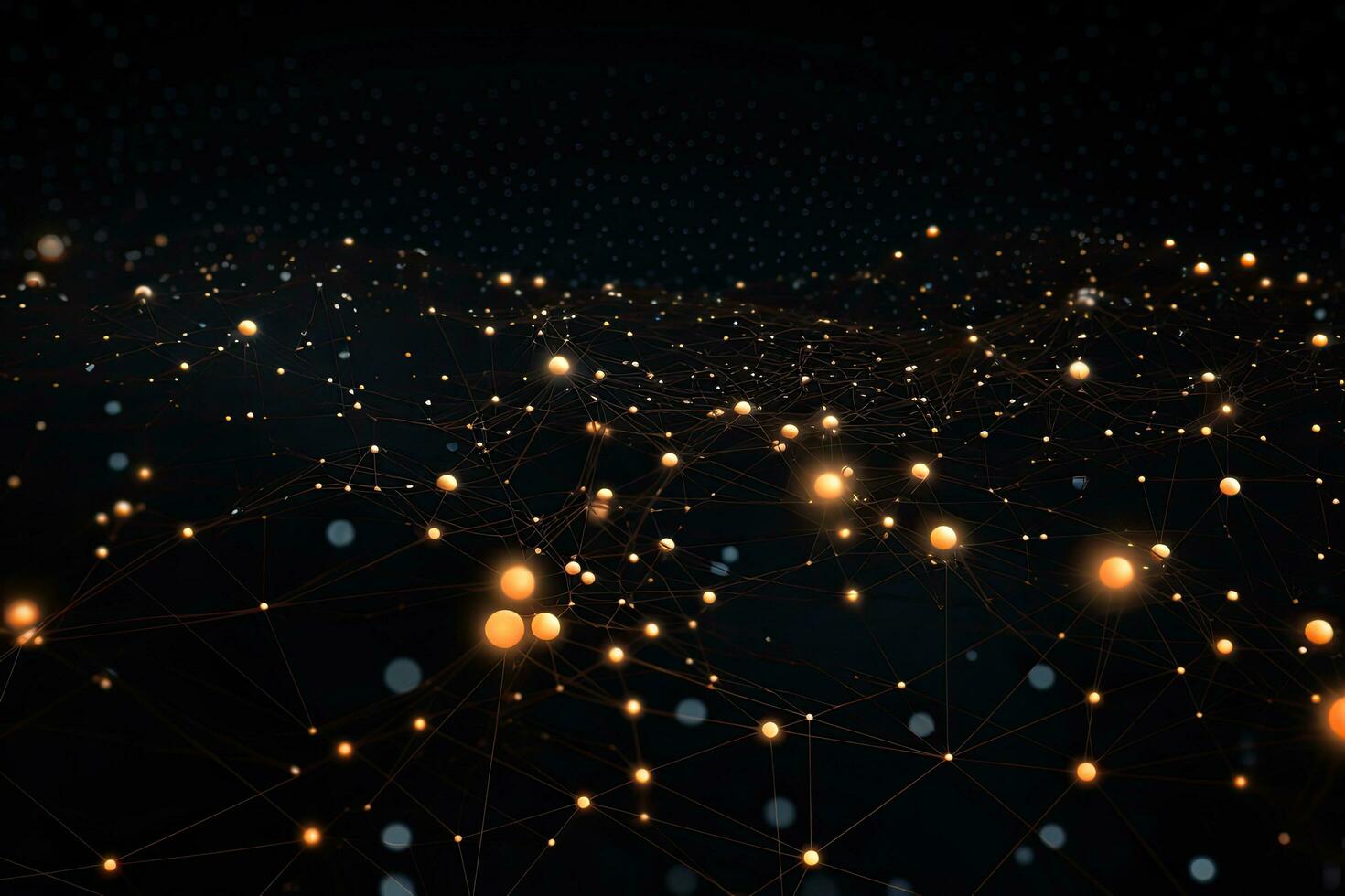 Abstract technology background with connecting dots and lines. Connection structure. 3d rendering, Complex digital network system with interconnected dots and lines on a Black, AI Generated photo