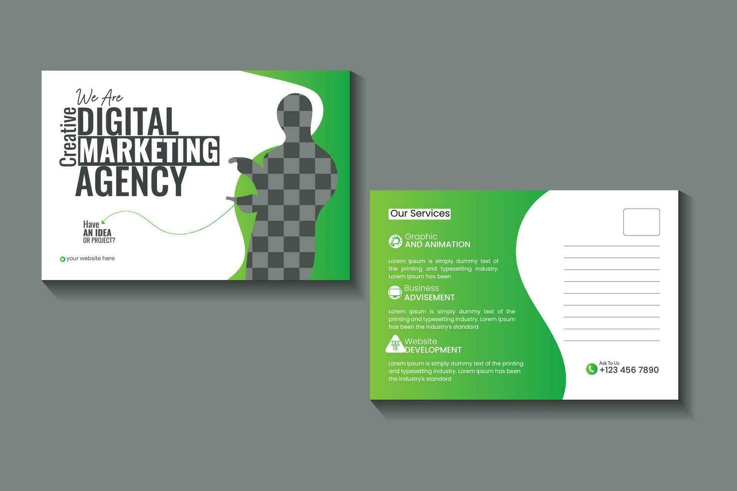 digital marketing agency postcard. creative and modern postcard design. vector