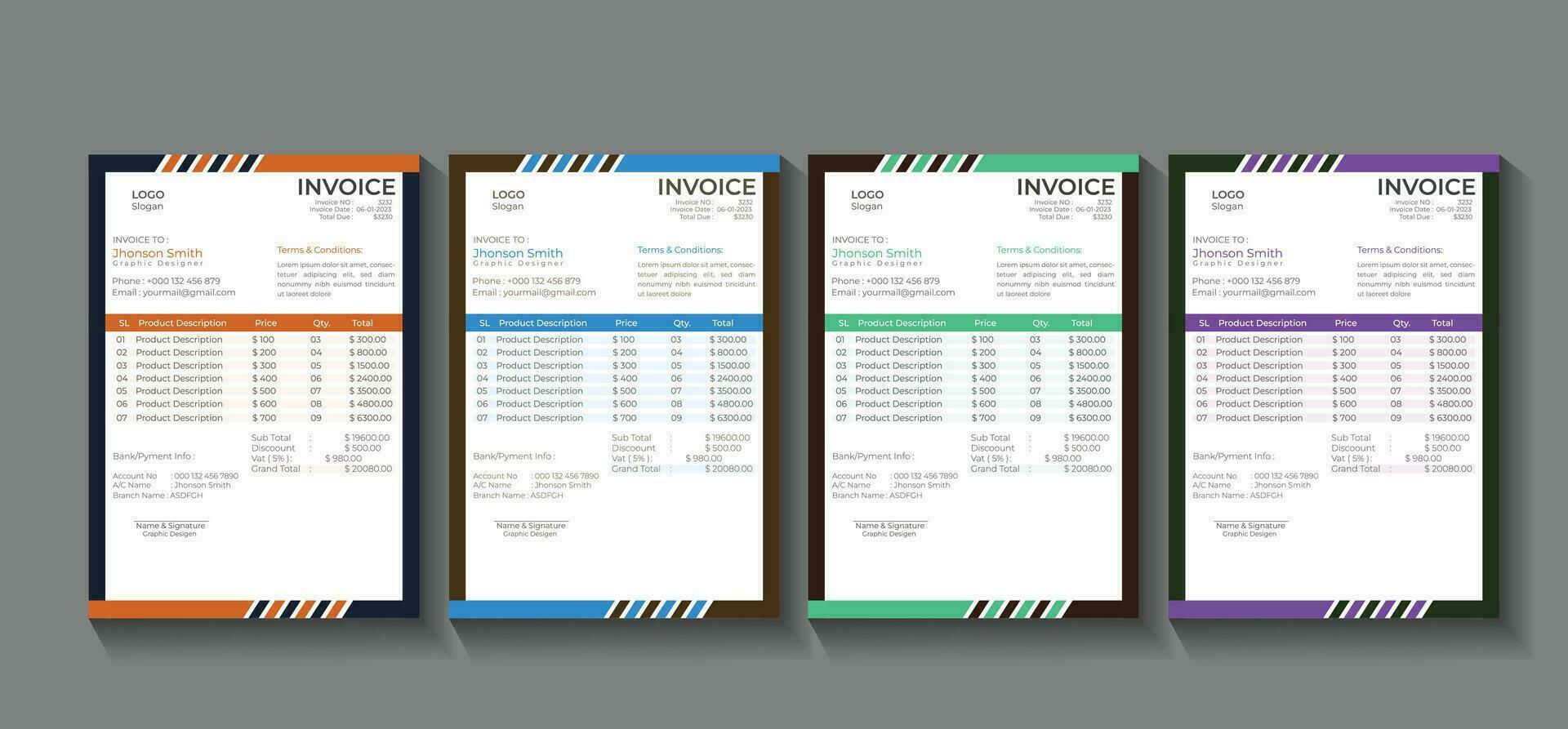 Professional invoice template vector design. Invoicing quotes, money bill, Tax form, payment receipt, price invoices and payment agreement design template.