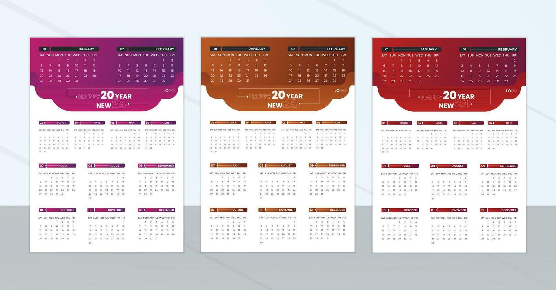 2024 Business Style Wall Calendar template vector