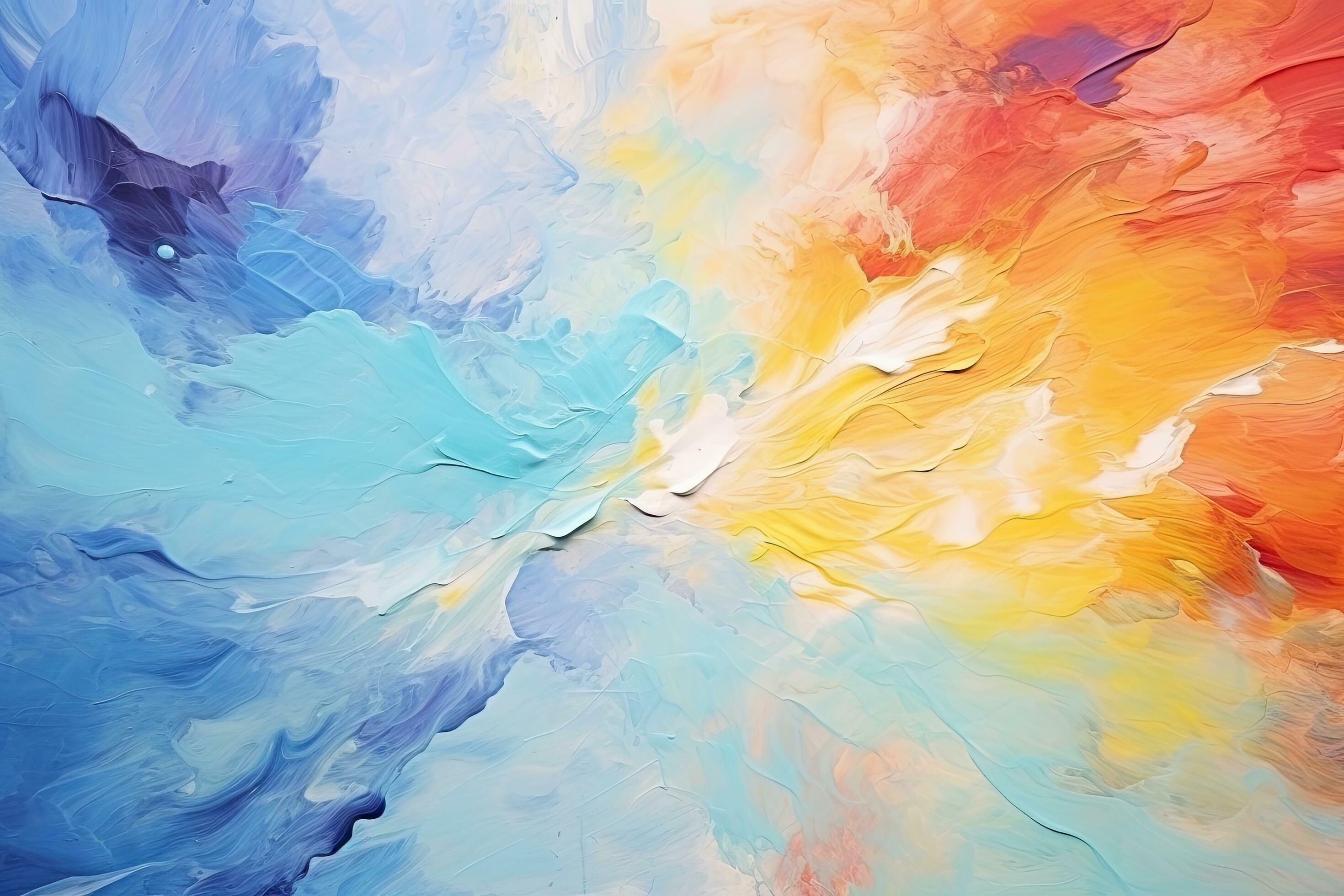 abstract background of acrylic paint in blue, orange and yellow colors