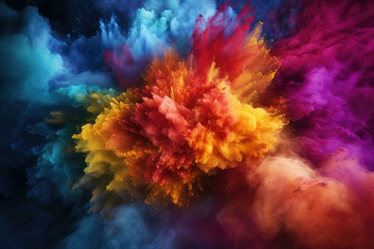 Explosion of colored smoke. Colorful explosion of colored smoke. Background for design, Colored powder explosion. Abstract closeup dust on backdrop, AI Generated photo