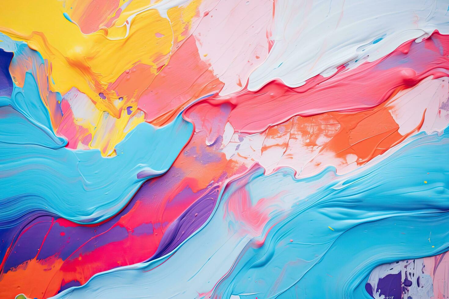 Abstract background of acrylic paint in blue, orange, pink and yellow colors, Closeup of abstract rough colorful multicolored art painting texture, AI Generated photo