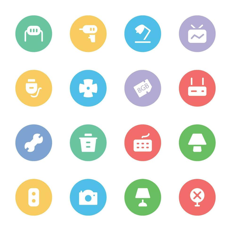Set of Tools and Equipment Flat Round Icons vector