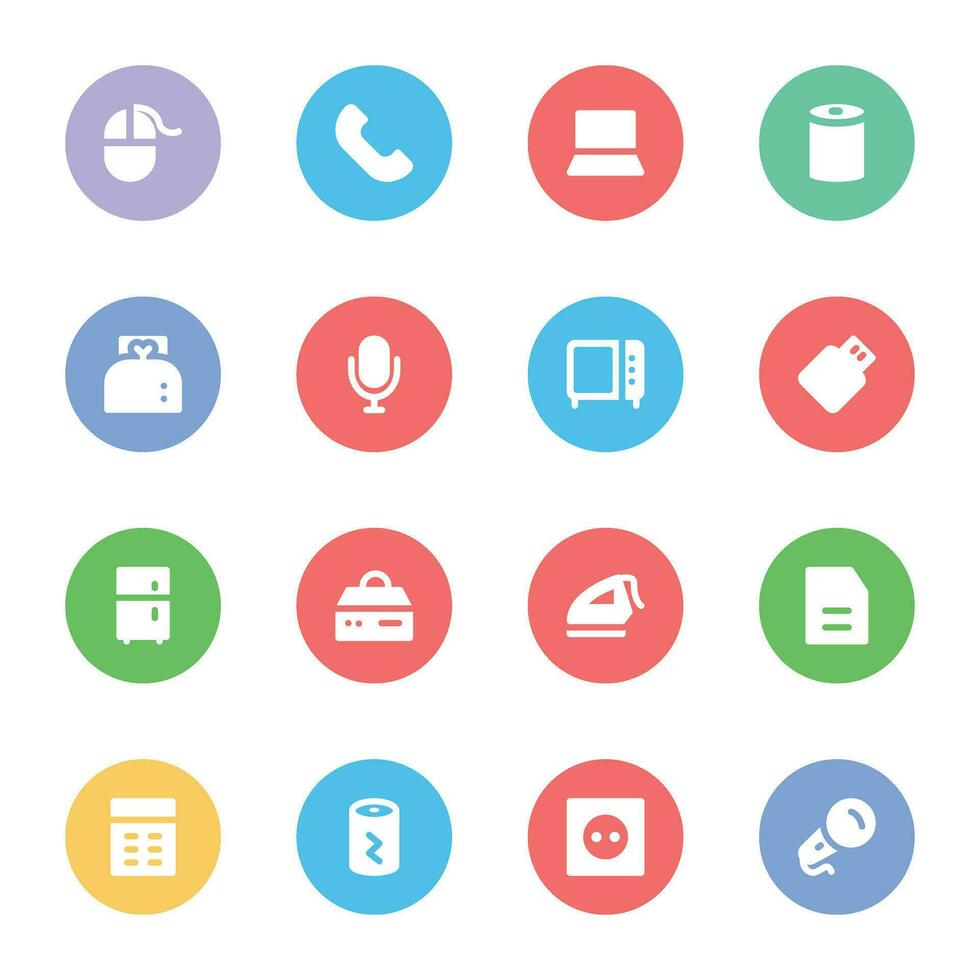 Set of Appliances and Tools Flat Round Icons vector