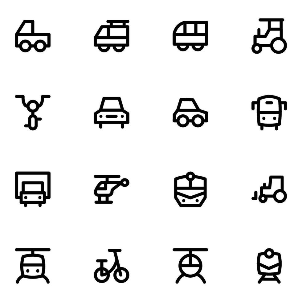 Pack of Transport and Vehicles Bold Outline Icons vector