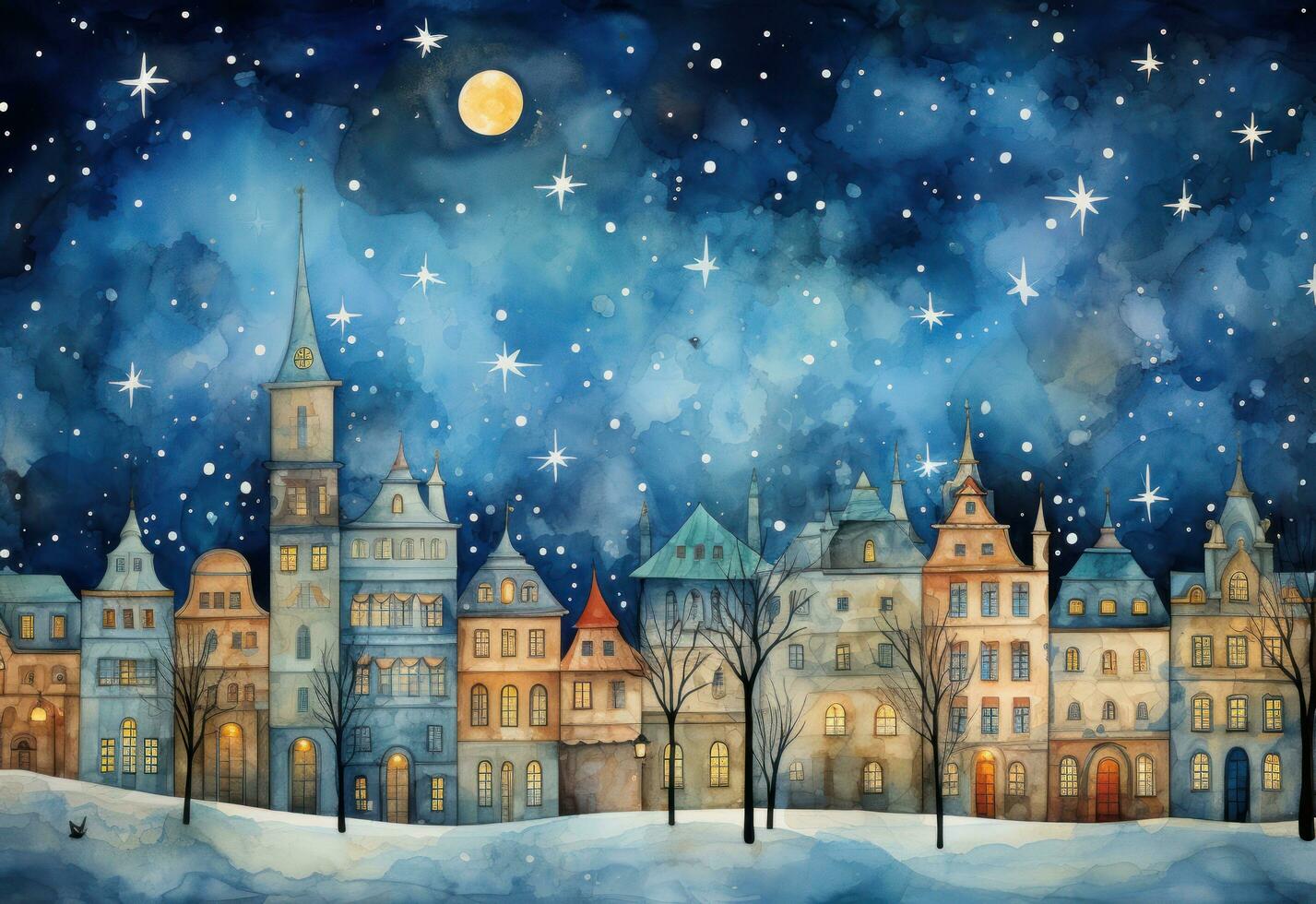 christmas town in watercolor photo