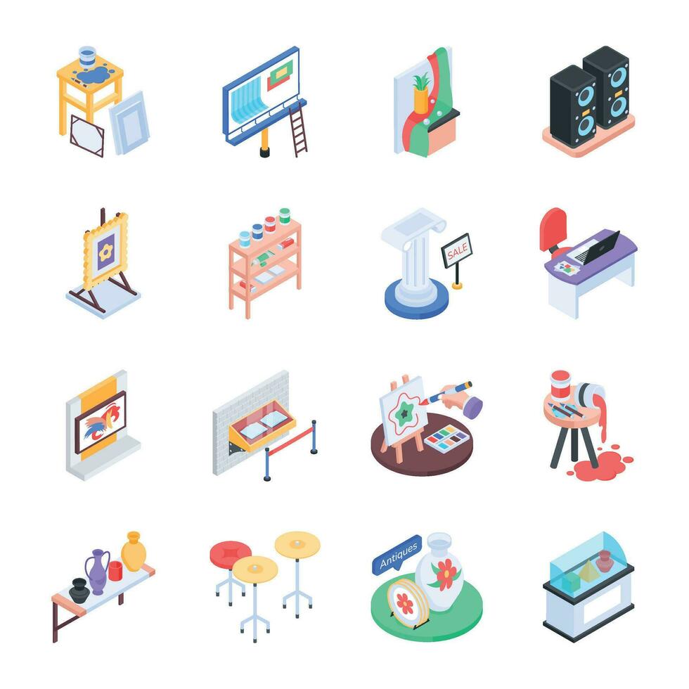 Collection of Isometric Museum and Studio Icons vector