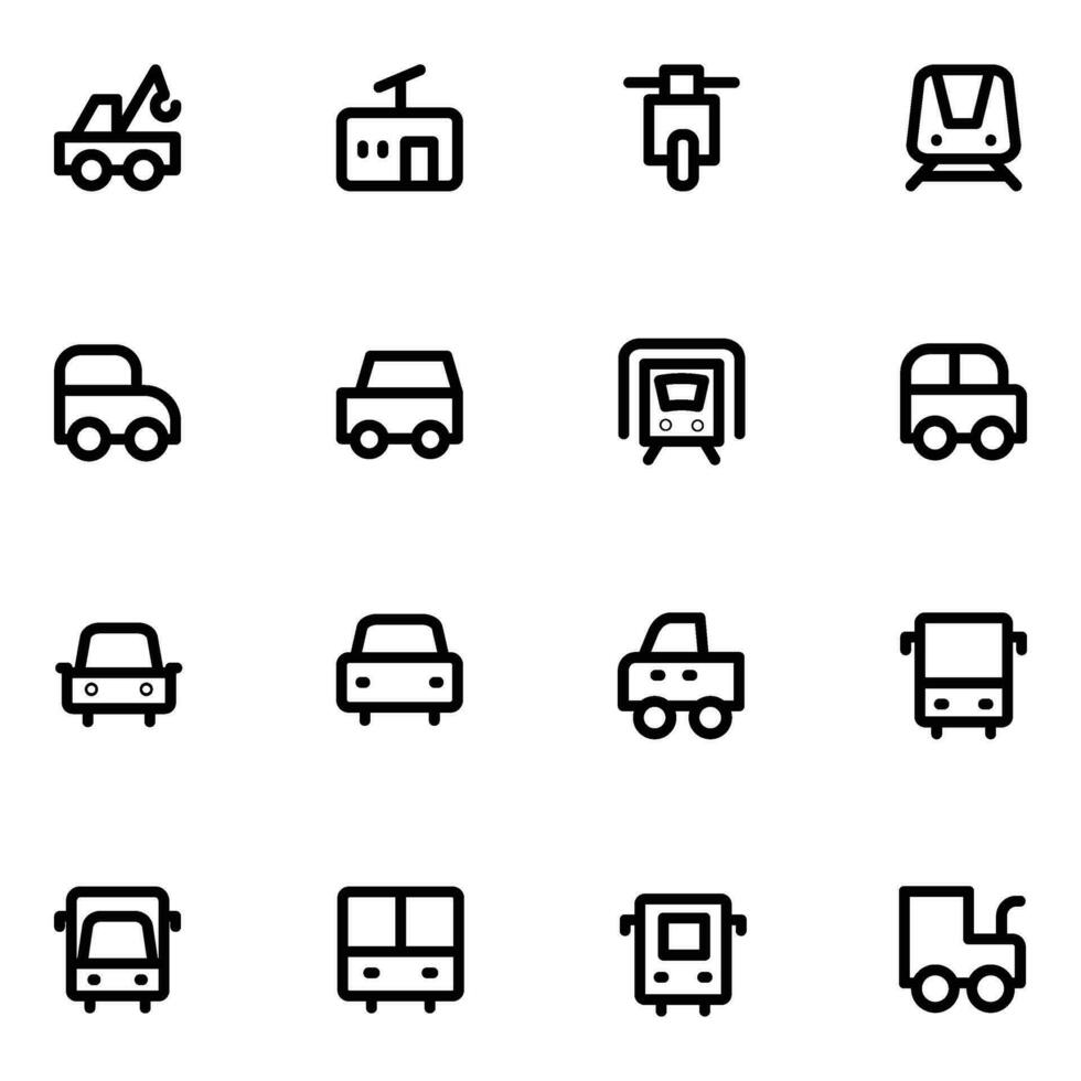 Set of Conveyances Outline Style Icons vector