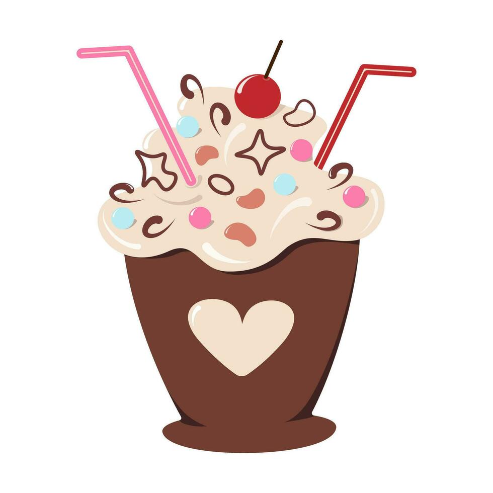 Abstract dessert in a cup with a cocktail straws and decorations. Happy international dessert day vector