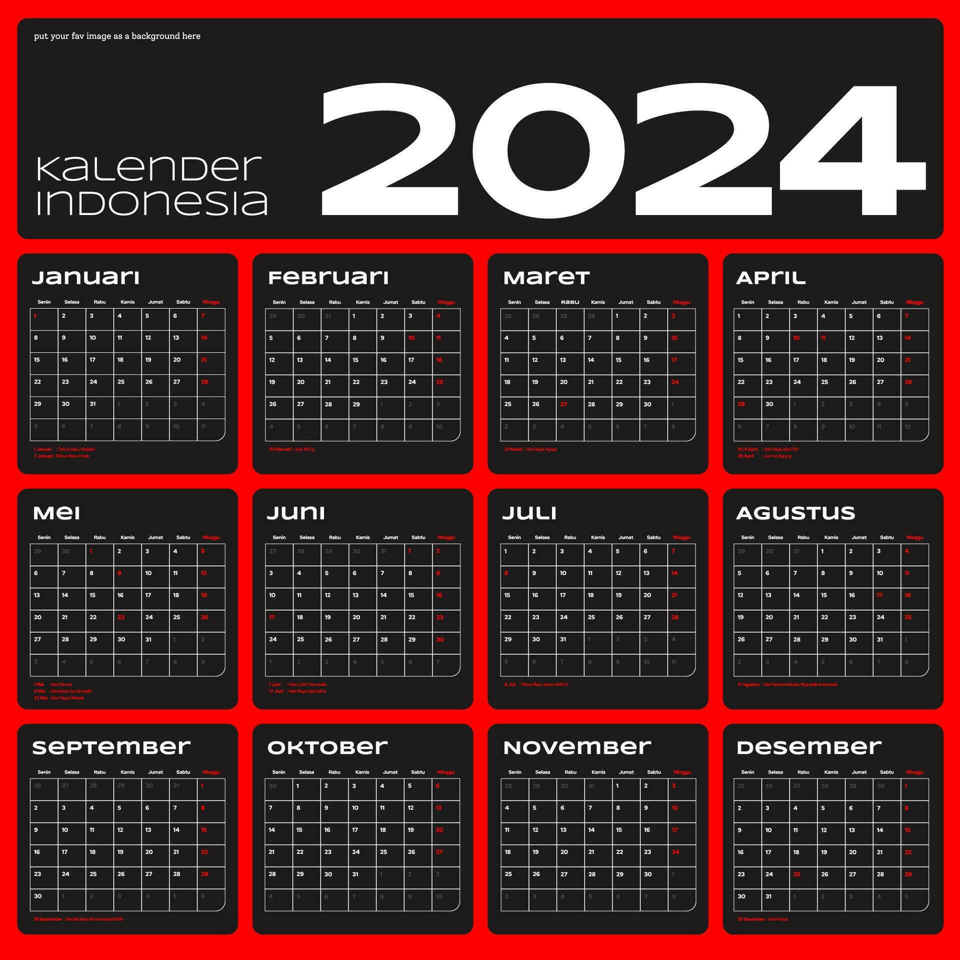 Indonesian Calendar 2024, kalender indonesia 2024, Classic monthly