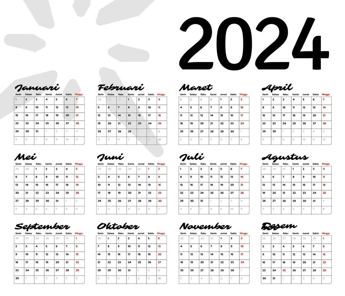 Classic monthly calendar for 2024. Calendar in the style of minimalist