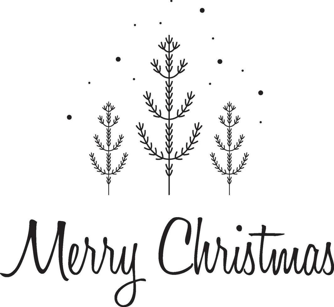 Merry Christmas postcard with Christmas trees, minimalism, simple , vector illustration, black and white, snow, scandinavian