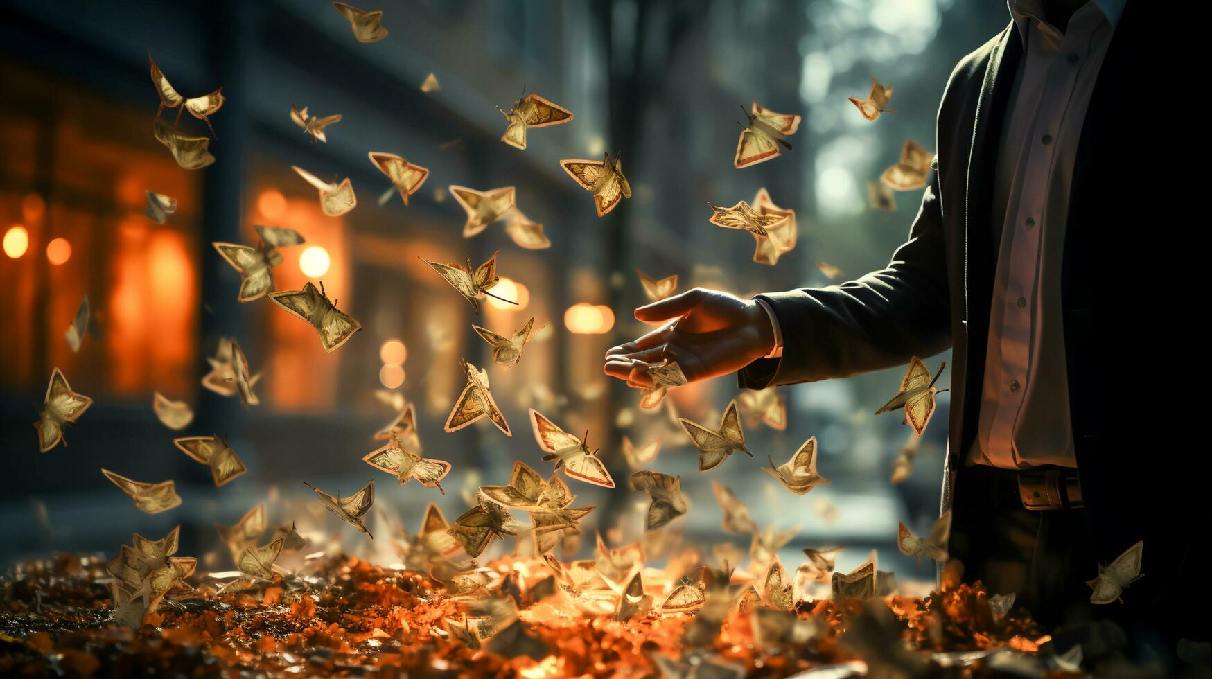 Businessman Catching Dollar Banknotes  A Symbol of Financial Success, Ai Generated photo