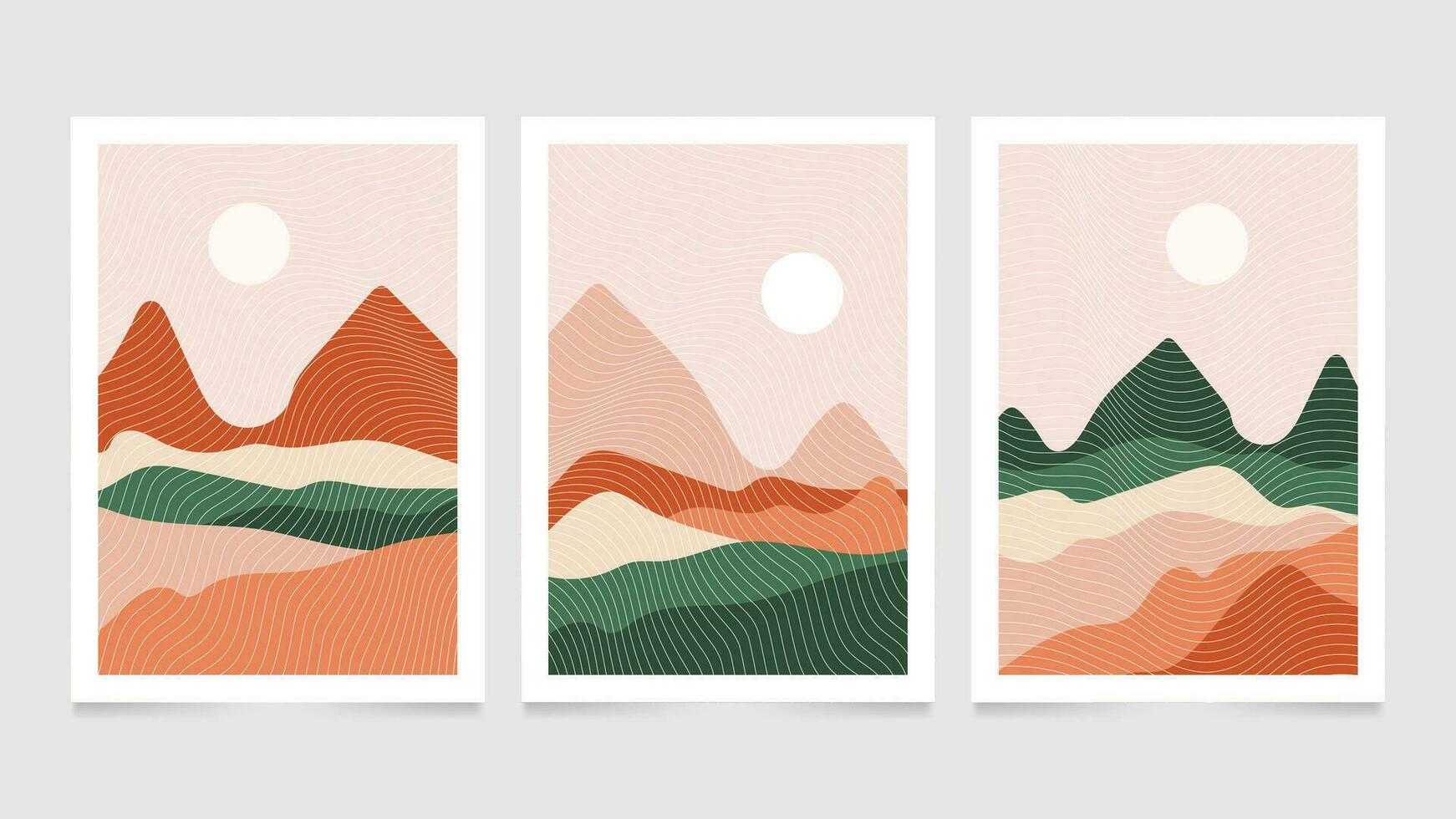 Flat boho hand drawn abstract landscape illustration covers collection vector