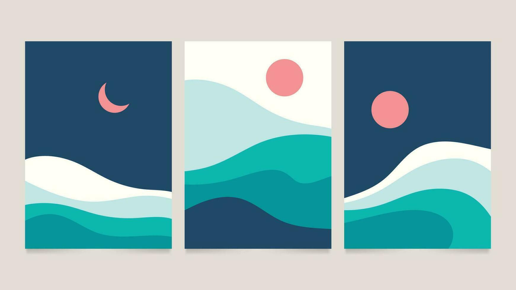 Flat abstract landscape illustration covers collection vector