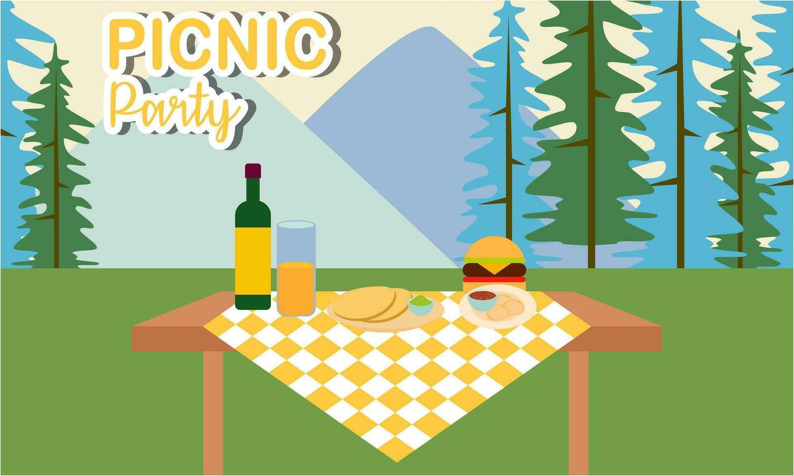 Picnic party celebration scene illustration vector