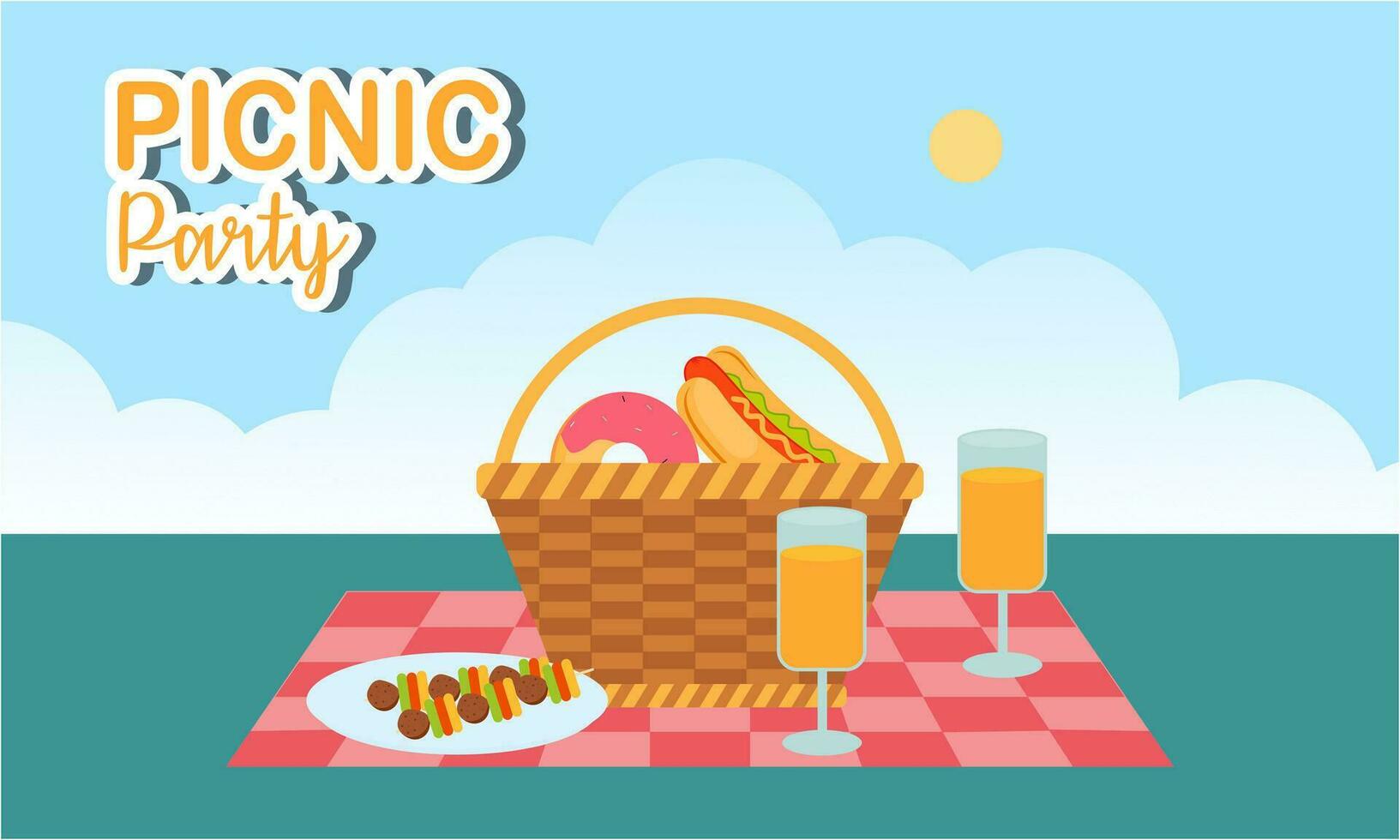 Picnic party celebration scene illustration vector