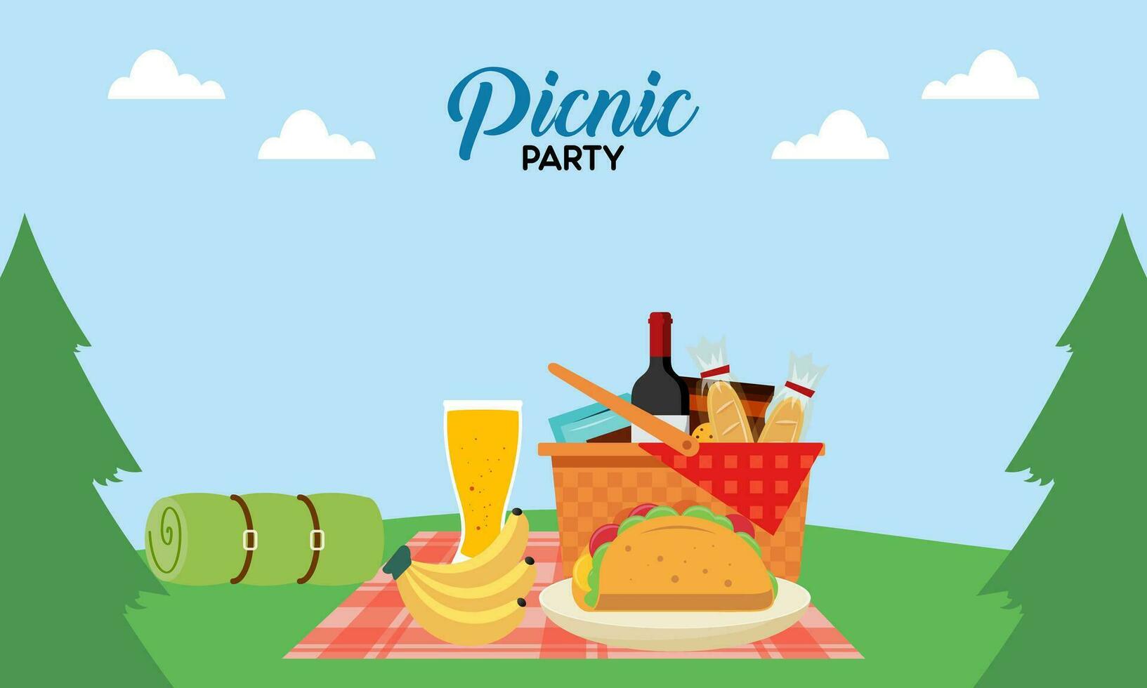 Picnic party celebration scene illustration vector