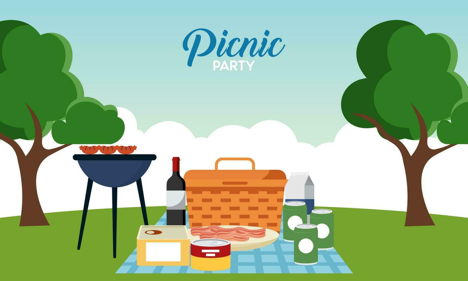 Picnic party celebration scene illustration vector