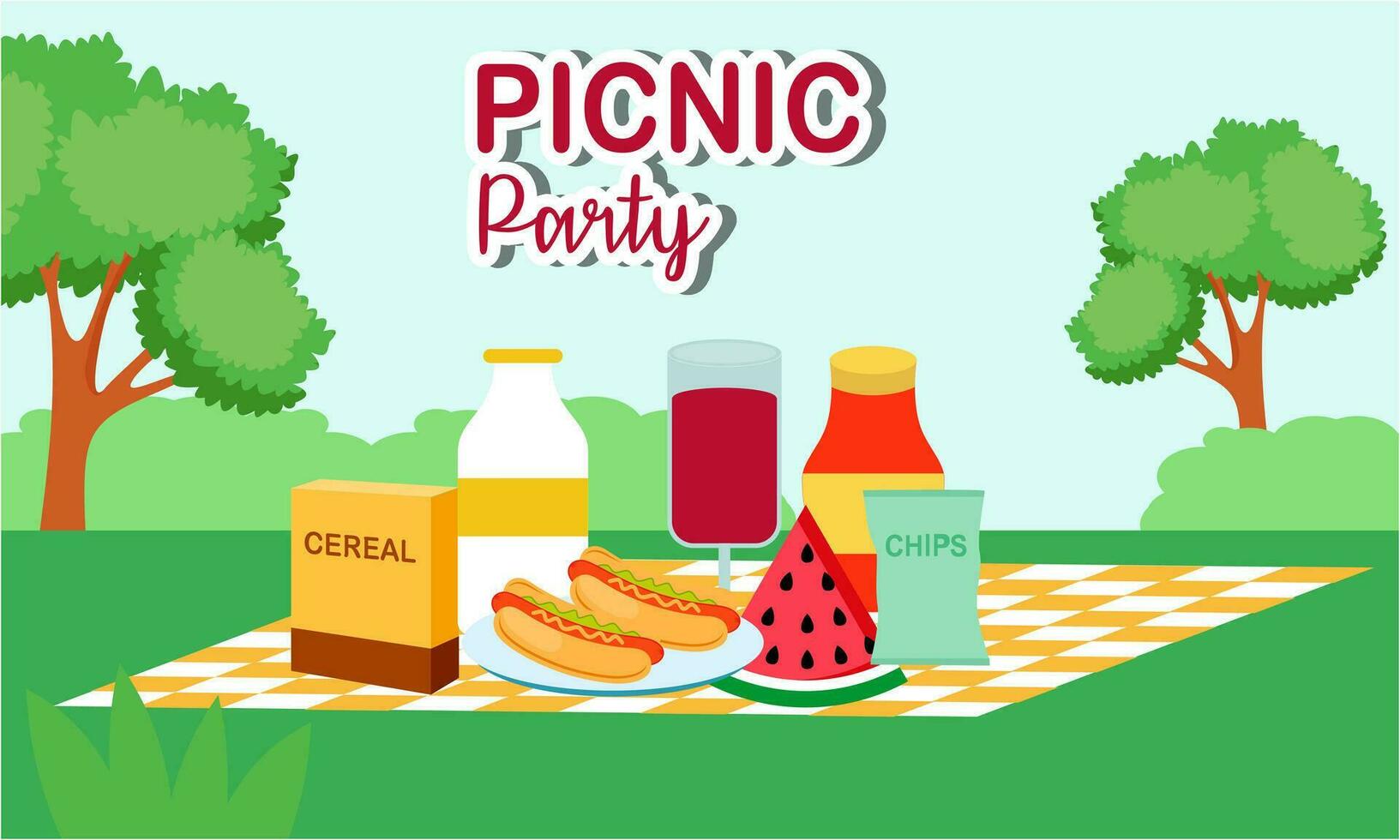 Picnic party celebration scene illustration vector