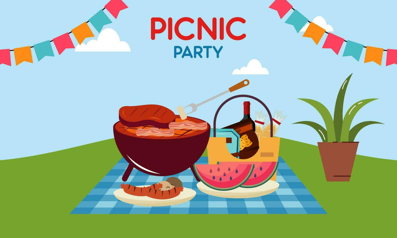 Picnic party celebration scene illustration vector