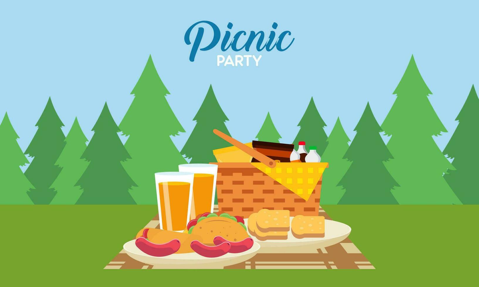 Picnic party celebration scene illustration vector