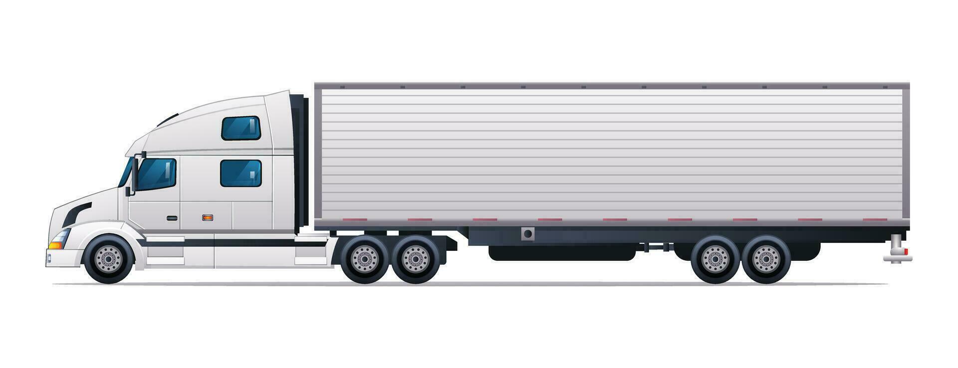 Container truck vector illustration. Cargo delivery truck side view isolated on white background
