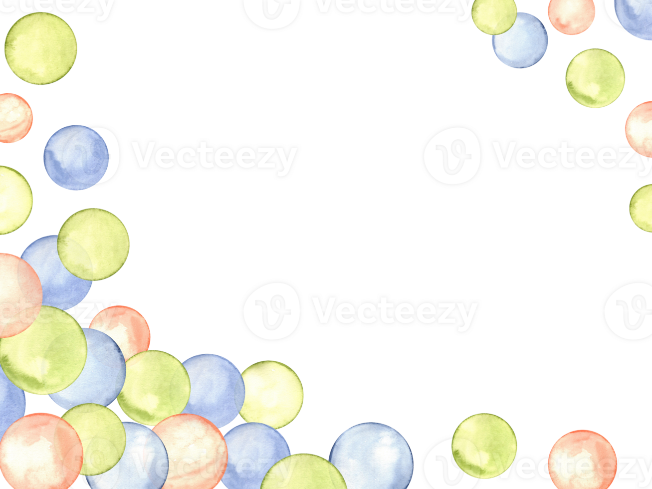 enkel ram design, hälsning kort med flerfärgad cirklar. kreativ minimalistisk stil. stänk, bubblor, runda klotter fläckar, borsta slag, fläckar. vattenfärg illustration png